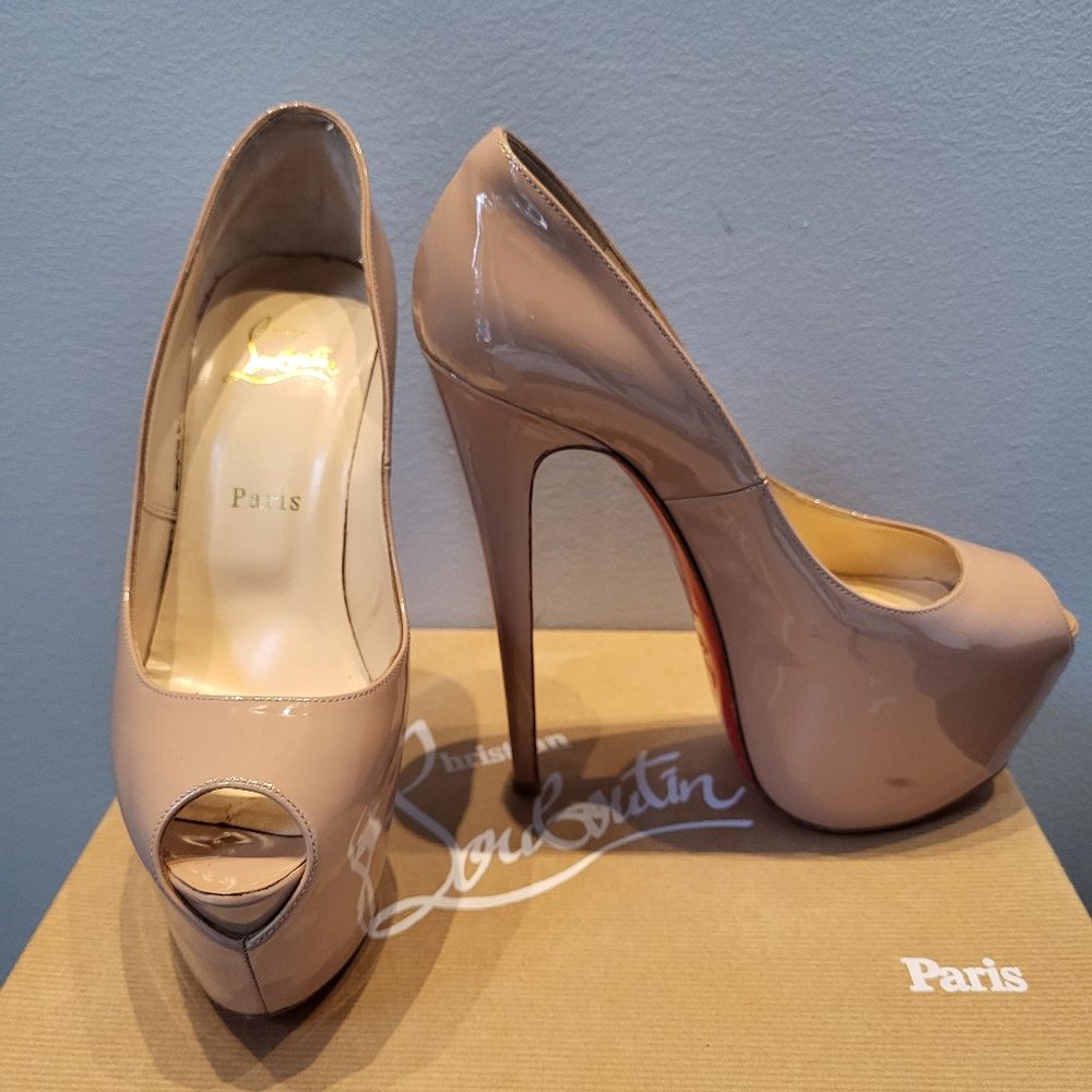 Christian Louboutin "Highness 160" patent calf peep toe pump